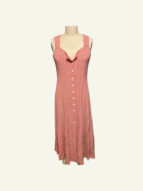 Sleeveless Red & White Button-Front Midi Dress